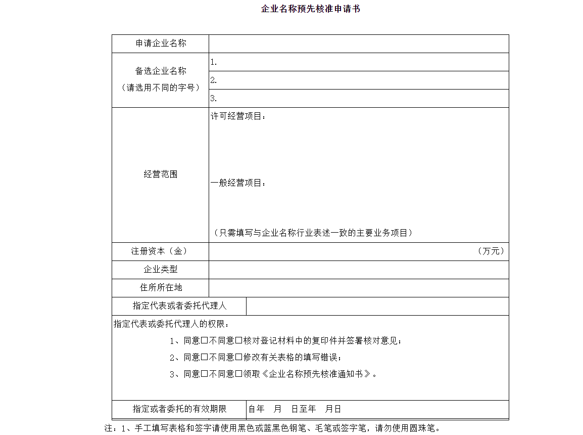河南掌上工商核名流程通知書說明